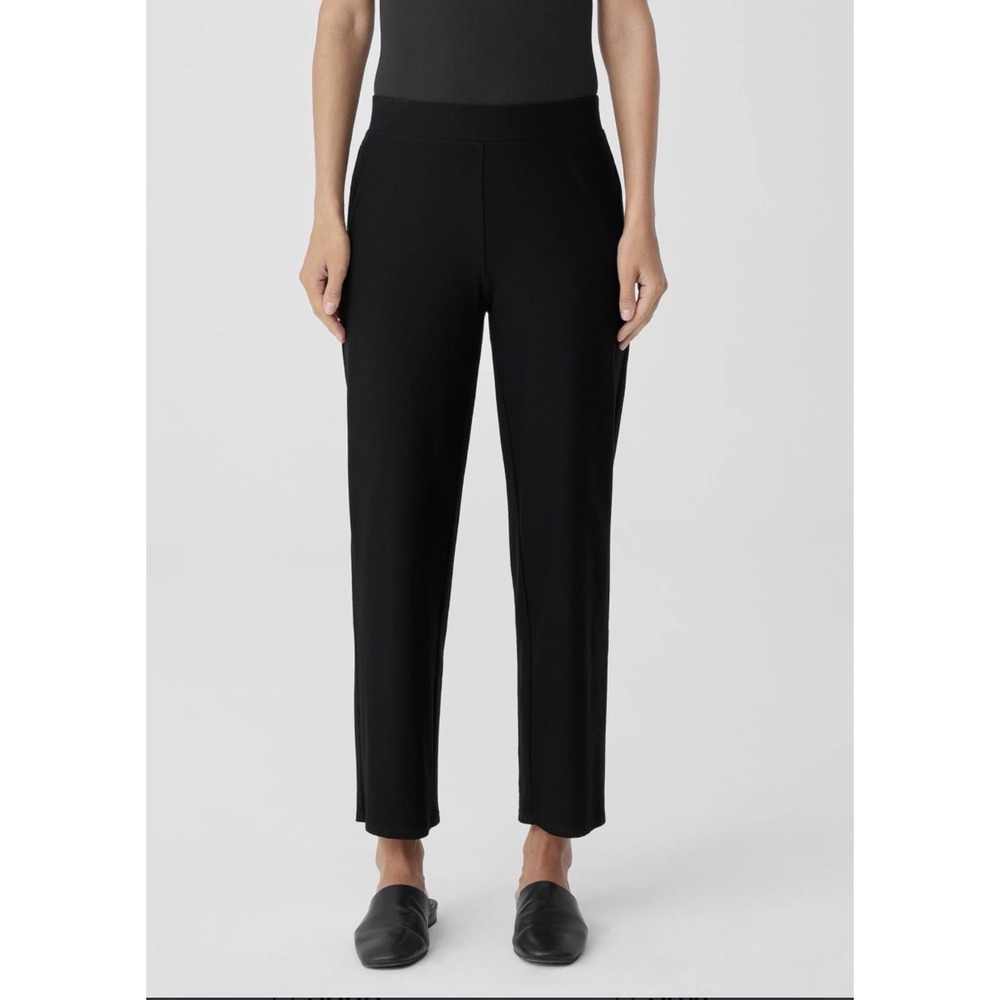 EILEEN FISHER Pants M Washable Stretch Crepe Straight Leg Trouser Black USA